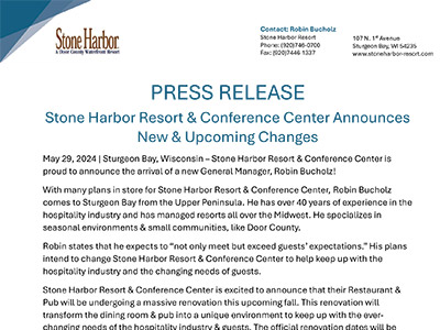 Press Release – Stone Harbor Resort & Conference Center Announces New & Upcoming Changes!